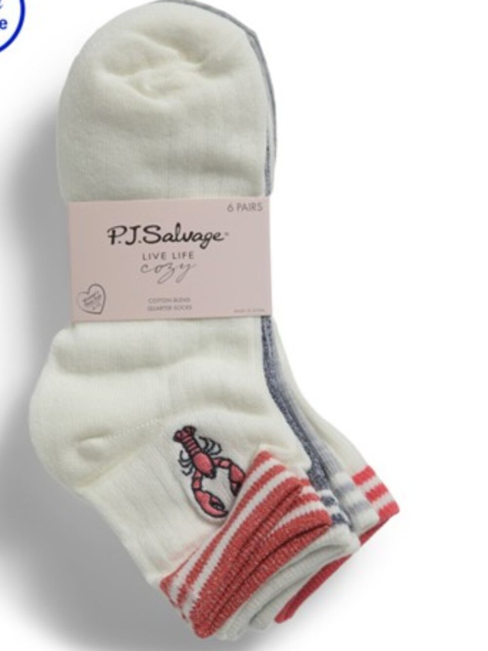 PJ Salvage 6pk Ankle Quarter Socks Lobster Beach Nautical Ribbed Assorted Colors